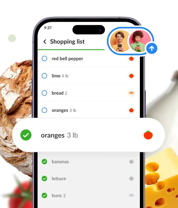 Listonic app interface shown on a phone screen.